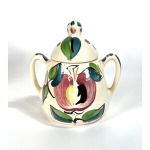 50’s Vintage Purinton Pottery Slip Ware Apple Pattern Sugar Bowl Handles 5.5"